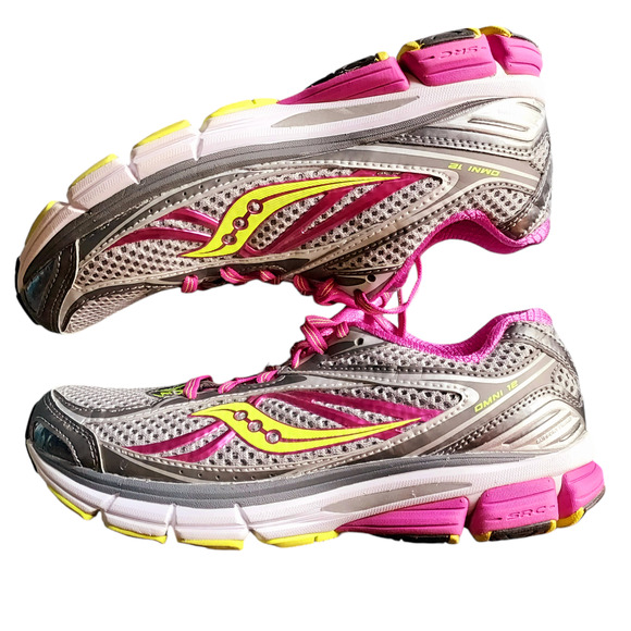 Saucony Progrid Omni 12 Womens Running Shoe Sneaker Gray Pink Purple Neon Sz 7.5 - Picture 5 of 10